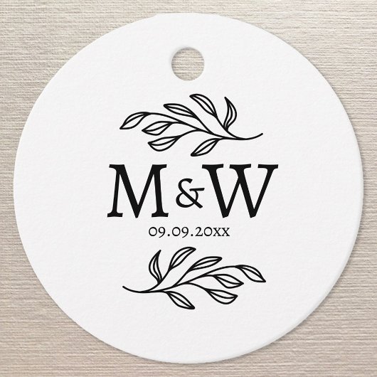 Koppel Monogram Trouwdatum Elegant Botanisch Bedankjes Labels