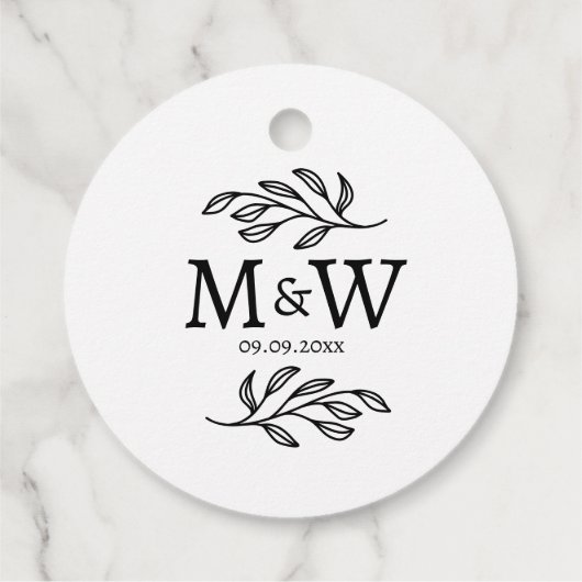 Koppel Monogram Trouwdatum Elegant Botanisch Bedankjes Labels (Achterkant)