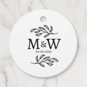 Koppel Monogram Trouwdatum Elegant Botanisch Bedankjes Labels (Voorkant)