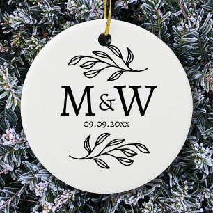 Koppel Monogram Trouwdatum Elegant Botanisch Keramisch Ornament