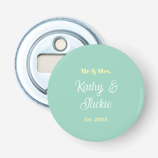 koppel naam pastelgroen est. 20XX trouwen Button Flesopener
