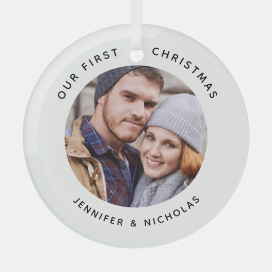 Koppel onze eerste kerstfoto glas ornament (Voorkant)