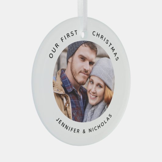 Koppel onze eerste kerstfoto glas ornament (Voorkant Rechts)