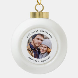 Koppel onze eerste kerstfoto keramische bal ornament