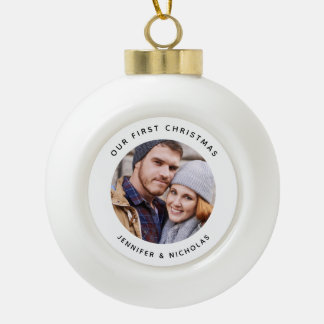 Koppel onze eerste kerstfoto keramische bal ornament