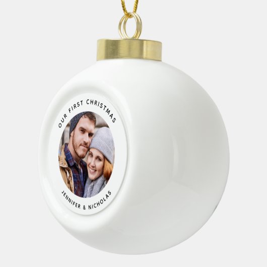 Koppel onze eerste kerstfoto keramische bal ornament (Rechts)