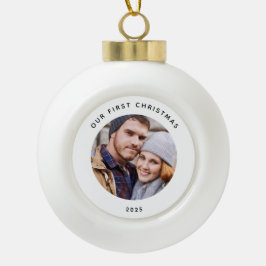 Koppel onze eerste kerstfoto keramische bal ornament