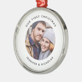 Koppel onze eerste kerstfoto metalen ornament (Links)