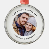 Koppel onze eerste kerstfoto metalen ornament (Voorkant)