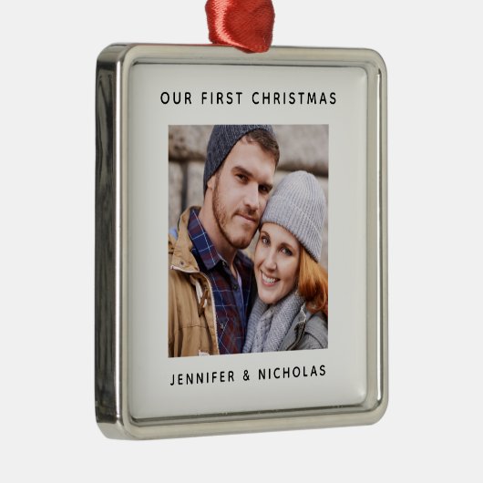 Koppel onze eerste kerstfoto metalen ornament (Rechts)