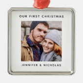 Koppel onze eerste kerstfoto metalen ornament (Voorkant)