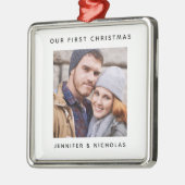 Koppel onze eerste kerstfoto metalen ornament (Links)