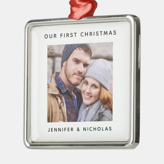 Koppel onze eerste kerstfoto metalen ornament (Links)