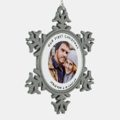 Koppel onze eerste kerstfoto tin sneeuwvlok ornament (Links)