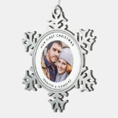 Koppel onze eerste kerstfoto tin sneeuwvlok ornament (Rechts)