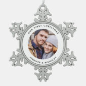 Koppel onze eerste kerstfoto tin sneeuwvlok ornament (Voorkant)