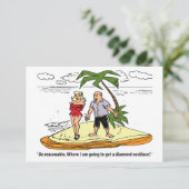 Koppel op een onbewoond eiland, grappig save the date (Staand voorkant)
