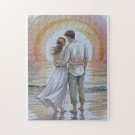 Koppel op het strand bij zonsondergang puzzel (Verticaal)