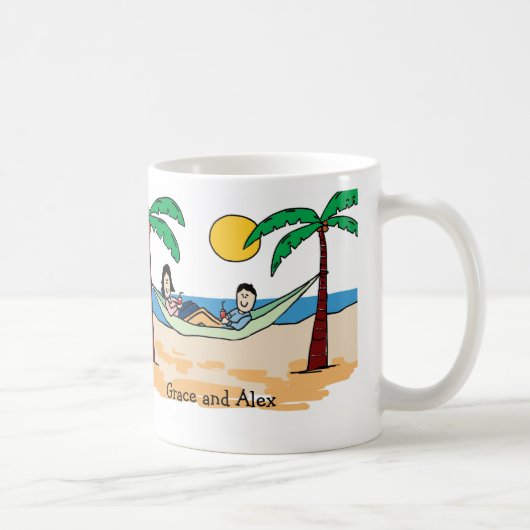 Koppel op vakantie - gepersonaliseerde cartoon mok (Rechts)