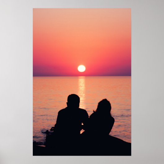 Koppel op zee bij zonsondergang poster (Voorkant)