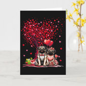 Koppel Pugs Cotume Valentijnsdag Boom Cute Hart Kaart (Gele Bloem)