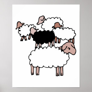koppel schapen met zwarte schapen poster