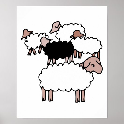 koppel schapen met zwarte schapen poster (Voorkant)