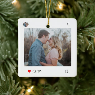 Koppel sociale media Post Style Foto en naam Keramisch Ornament