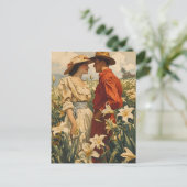 Koppel te midden van witte lelies romantische vint briefkaart (Staand voorkant)