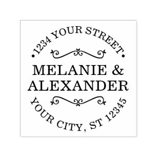 Koppel Trouw Rond Naam Retouradres Monogram Zelfinktende Stempel