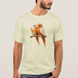 Koppel van gespannen vogels met porseleinreflectie t-shirt