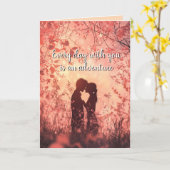 Koppel verliefd silhouet en bos Valentijnse Kaart (Gele Bloem)