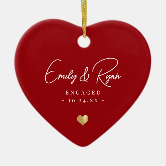 Koppel Verloving Aankondiging Gold Heart Keepsake Keramisch Ornament (Voorkant)