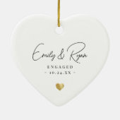 Koppel Verloving Aankondiging Gold Heart Keepsake Keramisch Ornament (Achterkant)