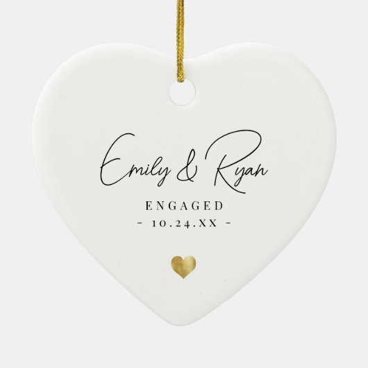Koppel Verloving Aankondiging Gold Heart Keepsake Keramisch Ornament (Achterkant)