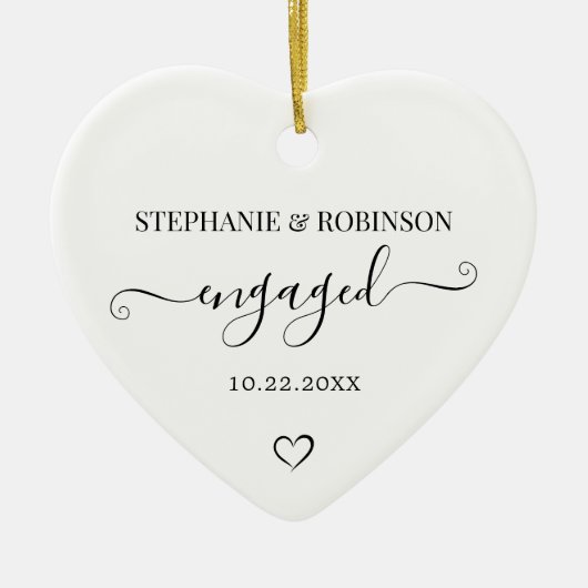 Koppel Verloving Aankondiging Hart Keepsake Keramisch Ornament (Voorkant)
