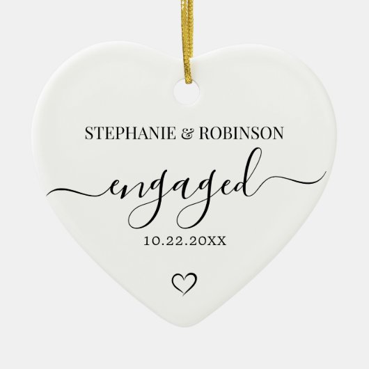 Koppel Verloving Aankondiging Hart Keepsake Keramisch Ornament (Voorkant)