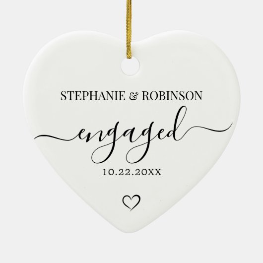 Koppel Verloving Aankondiging Hart Keepsake Keramisch Ornament (Achterkant)