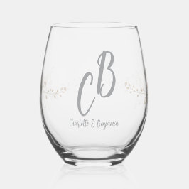 Koppel Vogels Monogram bloemen Elegante Trouw  Wijnglas Zonder Voet