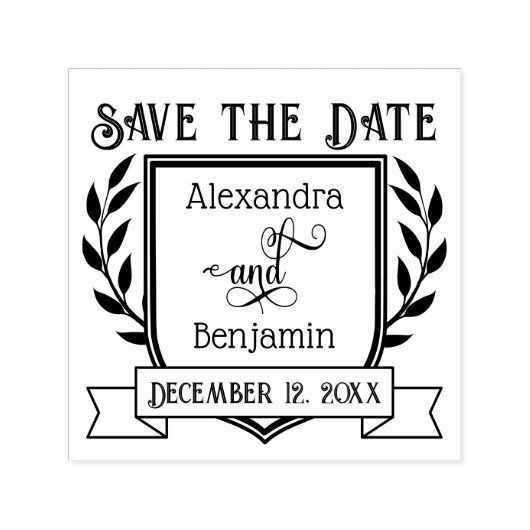 Koppel Wapen Lint Botanische Save the Date #2 Zelfinktende Stempel (Design)