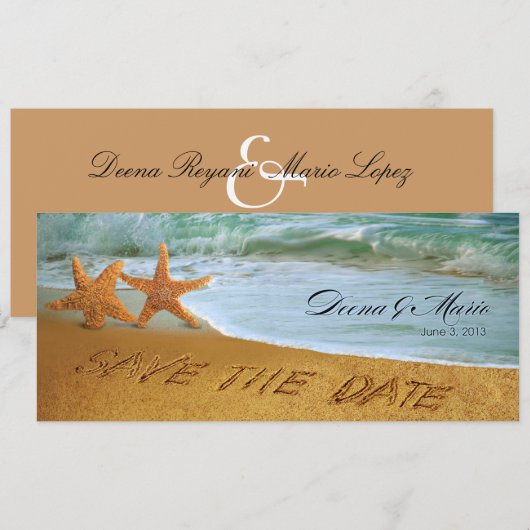 Koppel Zeester Strand Bruiloft Save the Date (Voorkant / Achterkant)