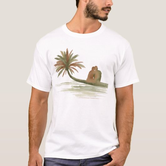 Koppel zittend op palmboom t-shirt (Voorkant)