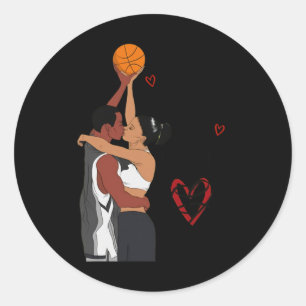 Koppel Zwarte Basketbal Ik Hou Van Jou Dubbel Of N Ronde Sticker