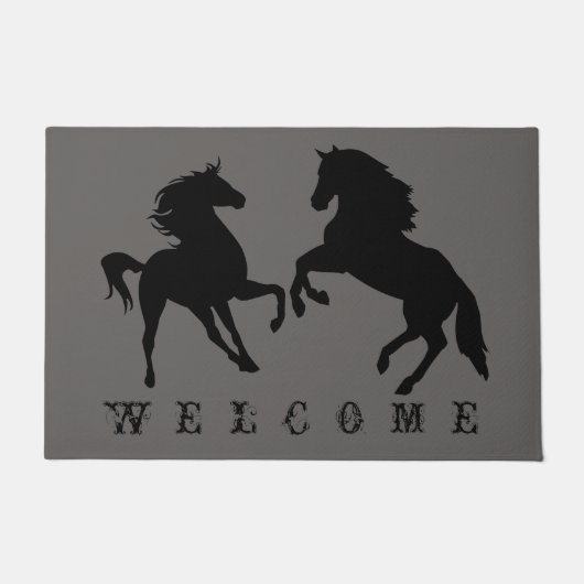 Koppel Zwarte Paard Deurmat - Aangepaste Kleuren (Voorkant)