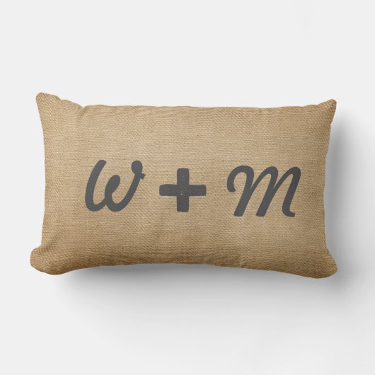 Koppelen Initialen Burlap Forever en Altijd Kussen (Voorkant)