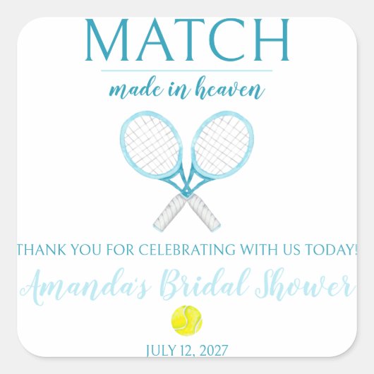 Koppeling in de Hemel, Tennis Bruidsmeisjes Borrel Vierkante Sticker (Voorkant)