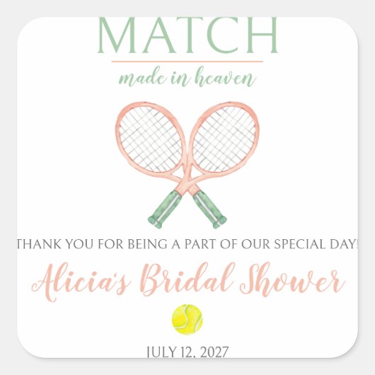 Koppeling in de Hemel, Tennis Bruidsmeisjesfeest Vierkante Sticker (Voorkant)