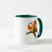 Koppeling van gekleurde vogels oranje en geperste  mok (Voorkant rechts)