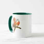 Koppeling van gekleurde vogels oranje en geperste mok (Voorkant links)