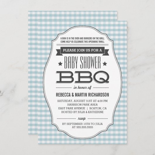 Koppelingen BBQ Boy Baby Shower-uitnodigingen Kaart (Voorkant / Achterkant)